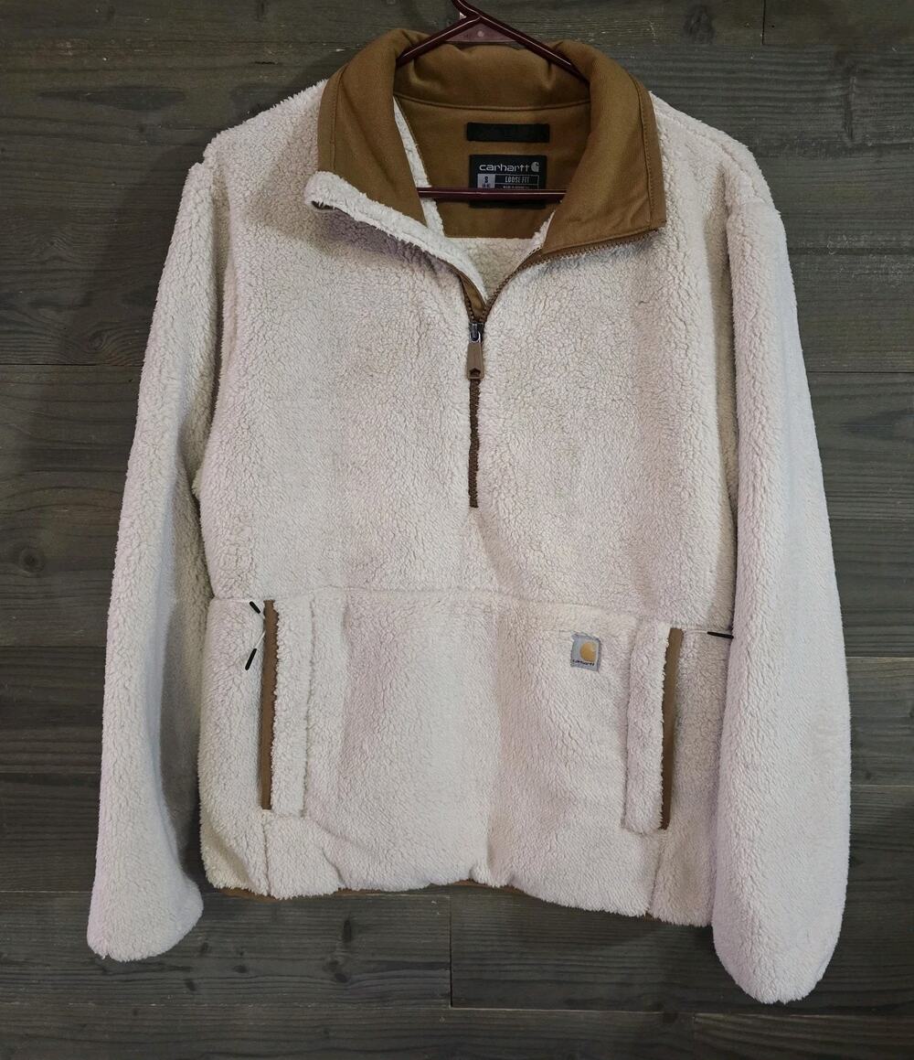 Carhartt Womens Sherpa Fleece Quarter Zip Pullover Jacket Size Small Oat Milk
